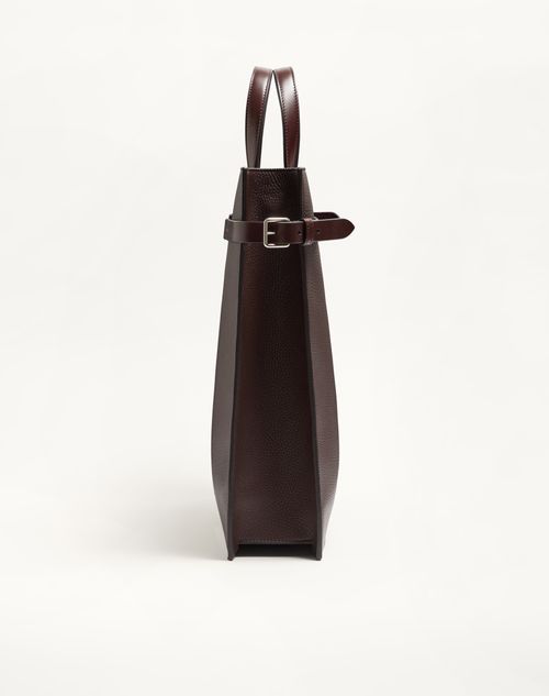 Valentino Garavani - Valentino Garavani Antibes Medium Tote Bag In Grained Leather - Dark Brown - Man - Totes