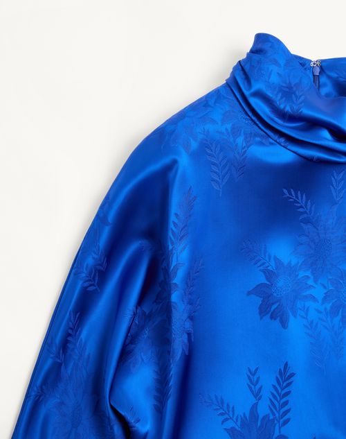 Valentino - Midi Dress In Shiny-matte Flowerism Sunflowers Jacquard - Cobalt - Woman - Dresses
