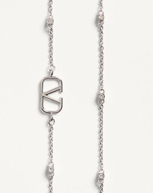 Valentino Garavani - Mini Vlogo Signature Necklace In Metal And Swarovski® Crystals - Palladium - Woman - Jewelry