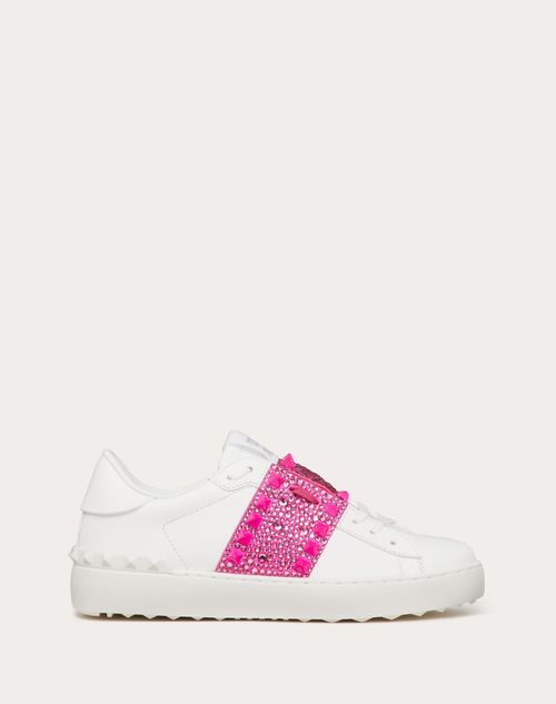 Valentino Garavani - Rockstud Untitled Calfskin Sneaker With Crystals And Tonal Studs - Light Ivory - Woman - Sneakers