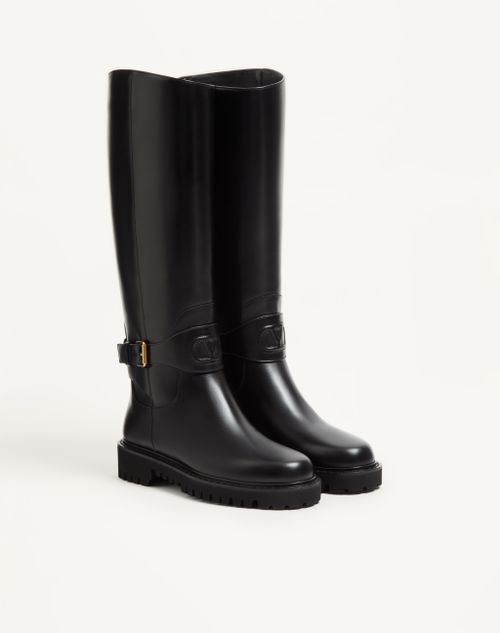 Valentino Garavani - Vlogo Signature Calfskin Boot 40mm - Black - Woman - Boots And Ankle Boots