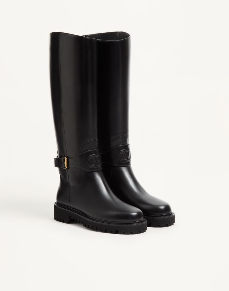 Valentino Garavani Vlogo Signature Calfskin Boot 40Mm Woman Black 39.5