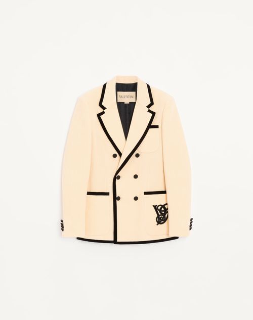 Valentino - Valentino Double-breasted Jacket In Washed Cotton And Linen Velvet With Vg Embroidery - Cream - Man - Coats And Blazers