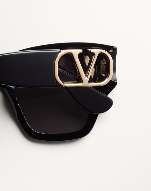 Valentino - Rectangular Acetate Eyewear - Black/grey - Woman - Eyewear