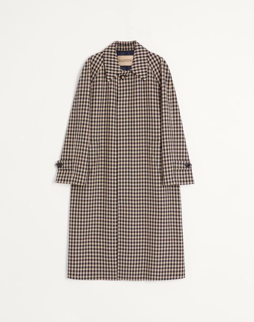 Valentino - Single-breasted Cotton And Wool Coat With Vichy Pattern - Navy/beige - Man - Coats And Blazers