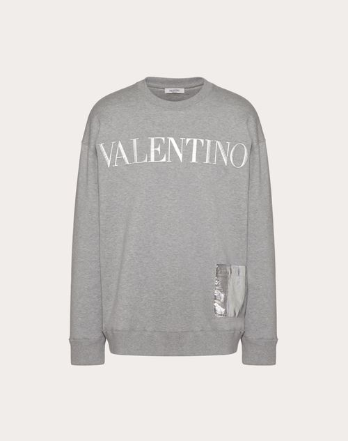 Valentino - Crewneck Sweatshirt With Metallic Valentino Embossed - Gray/silver - Man - Man Ready To Wear Sale