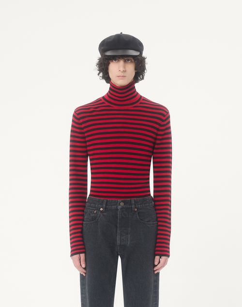 Valentino - Valentino High-neck Wool Sweater With Vlogo Patch - Red/black - Man - Knitwear