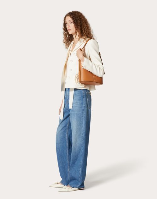 Valentino Garavani - Vlogo Leather Hobo Bag In Grainy Calfskin - Almond - Woman - Woman Bags & Accessories Sale