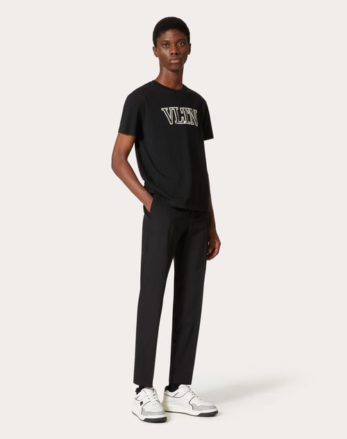 Vltn Embroidered Cotton T-shirt for Man in White | Valentino US