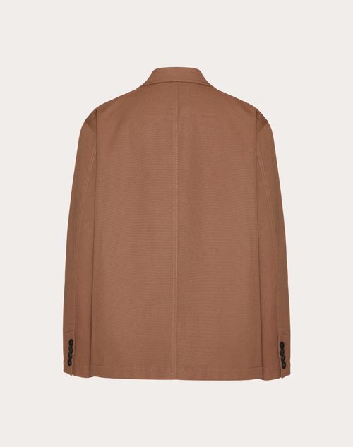 Valentino - Veste Droite En Toile De Coton Extensible Ornée D'un Élément V Caoutchouté - Clay - Homme - Manteaux Et Blazers