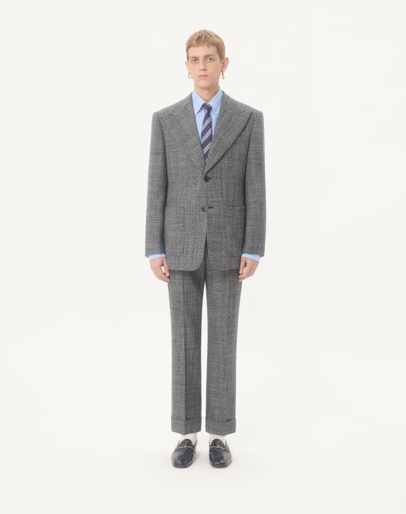 Valentino Single-Breasted Mouliné Wool Jacket Man White/ Black 46