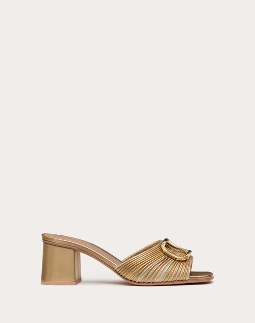 Valentino Garavani - Sandalias Sin Talón Vlogo Signature Metálico Con Bordado Cornely Y Tacón De 60 mm - Oro - Mujer - Shelf - W Shoes - Summer Vlogo