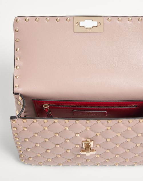 Valentino Garavani - Medium Nappa Rockstud Spike Bag - Poudre - Woman - Shoulder Bags