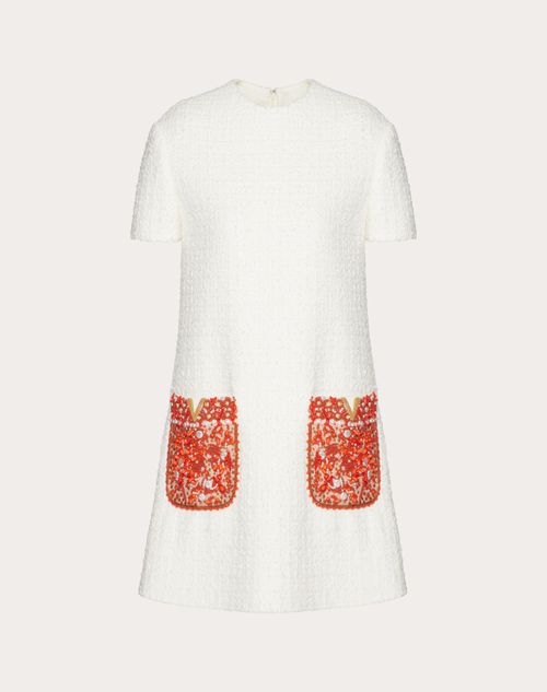 Valentino - Embroidered Wool Tweed Short Dress - Ivory/coral - Woman - Woman Ready To Wear Sale