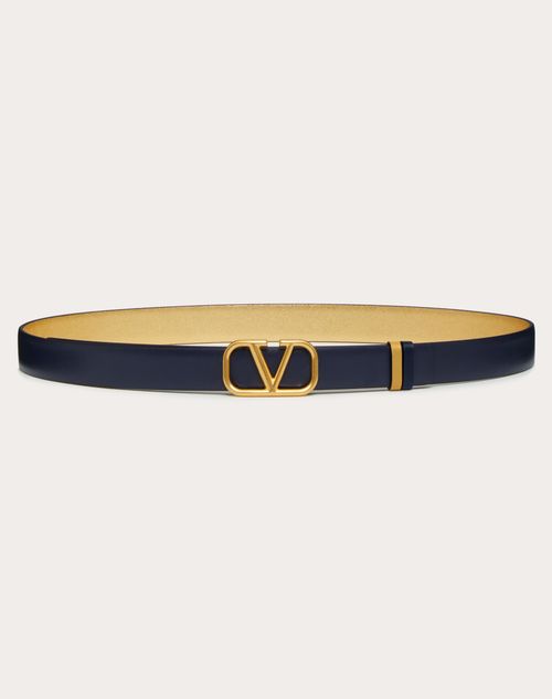 Valentino Garavani - Vlogo Signature Reversible Belt In Shiny And Metallic Calfskin 20mm - Marine - Woman - Belts
