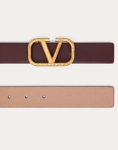 Valentino Garavani - Reversible Vlogo Signature Belt In Grainy Calfskin 30mm - Rubin/rose Cannelle - Woman - Belts - Accessories