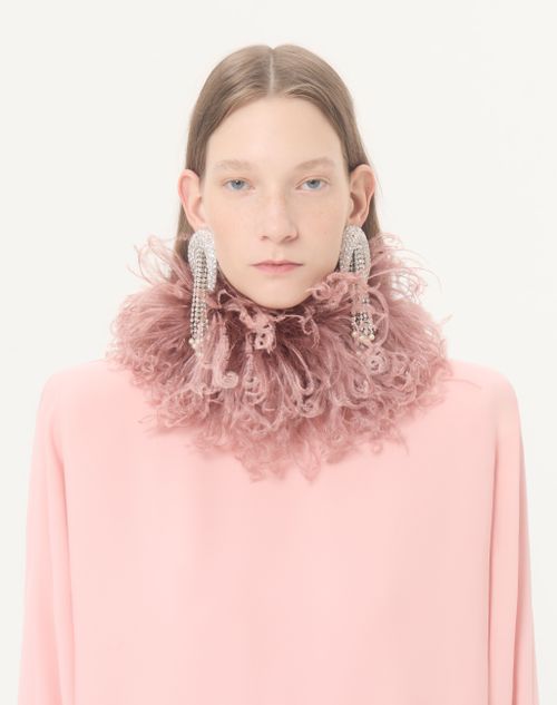 Valentino - Abito Corto In Georgette Con Piume - Rosa - Donna - Abiti