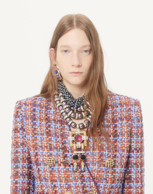 Valentino - Valentino Double-breasted Jacket In Multicolor Frayed Tweed - Multicolor - Woman - Jackets And Blazers