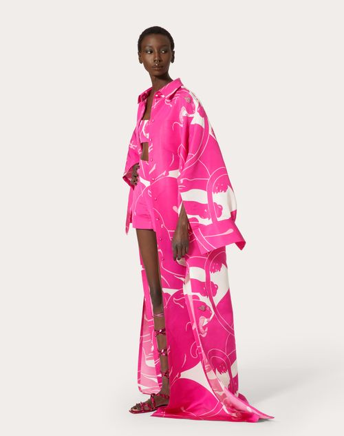 Valentino - Langes Kleid Aus Panther Faille - Pink Pp/weiss - Frau - Kleider