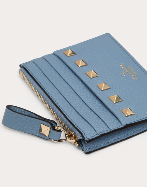 Valentino Garavani - Rockstud Grainy Calfskin Cardholder With Zipper - Niagara - Woman - Wallets And Small Leather Goods