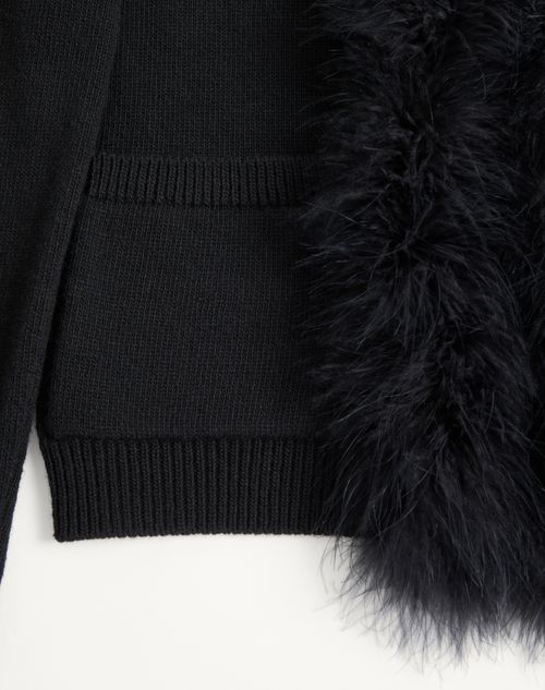 Valentino - Wool Cardigan With Feathers - Black - Woman - Knitwear
