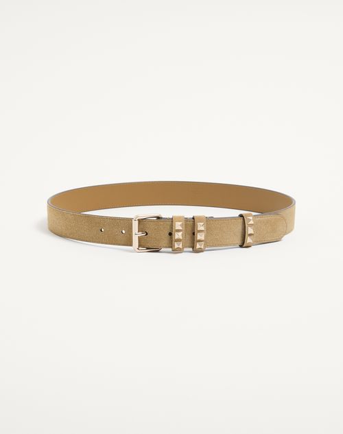 Valentino Garavani - Rockstud Suede Belt 30 Mm - Havana Beige - Woman - Belts