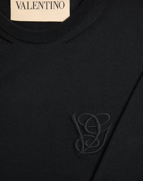 Valentino - Wool Sweater With Vg Embroidery - Black - Man - Knitwear