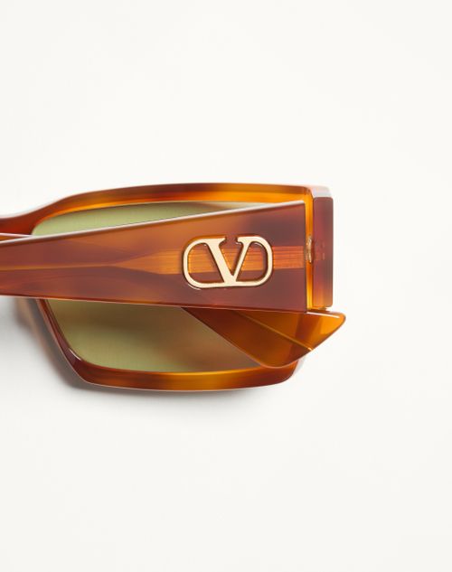 Valentino - Occhiale Rettangolare In Acetato - Havana/verde - Unisex - Occhiali