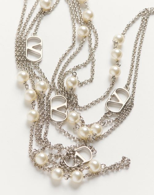 Valentino Garavani - Vlogo Signature Metal Necklace With Swarovski® Pearls - Palladium/cream - Woman - Jewellery