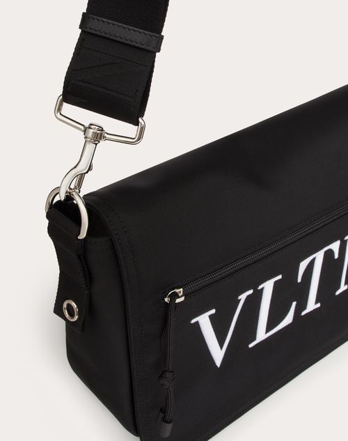 Vltn Nylon Messenger Bag for Man in Black/white