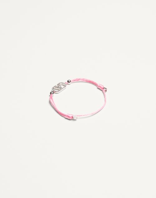 Valentino Garavani - Valentino Garavani Vlogo Signature Cotton Bracelet - Pink/crystal - Woman - Jewellery