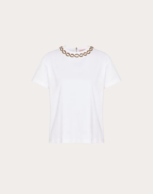 Valentino - Camiseta De Tejido De Punto De Algodón Con Bordado - Blanco - Mujer - Camisetas Y Sudaderas