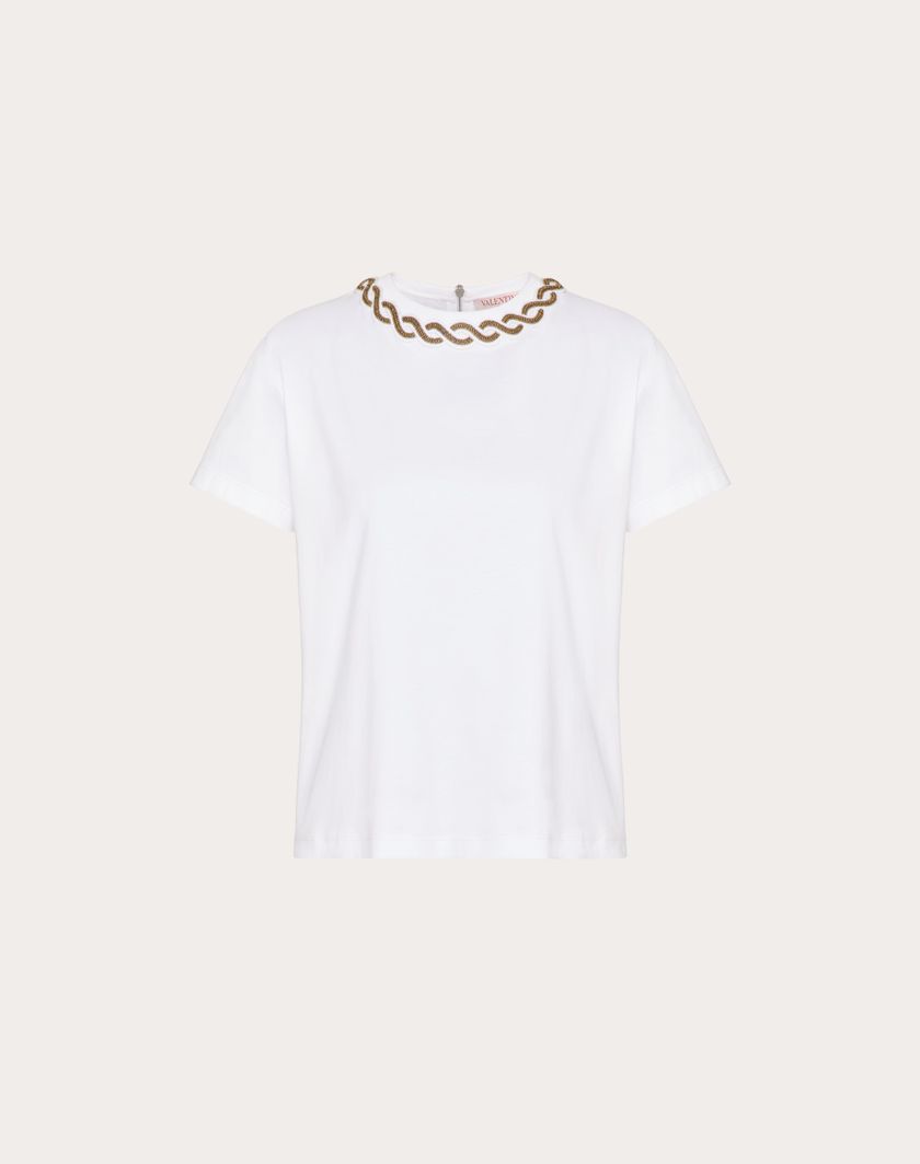 Valentino Handbags T-shirt In Cotton Jersey Ricamata per Donna in Bianco | Valentino IT