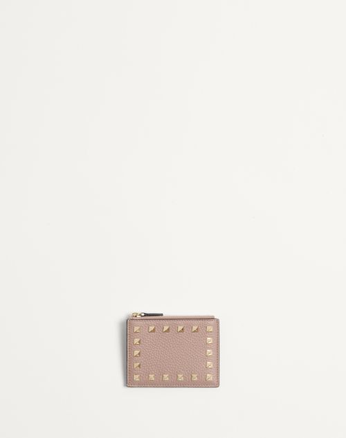 Valentino Garavani - Rockstud Grainy Calfskin Cardholder With Zip - Poudre - Woman - Wallets And Small Leather Goods