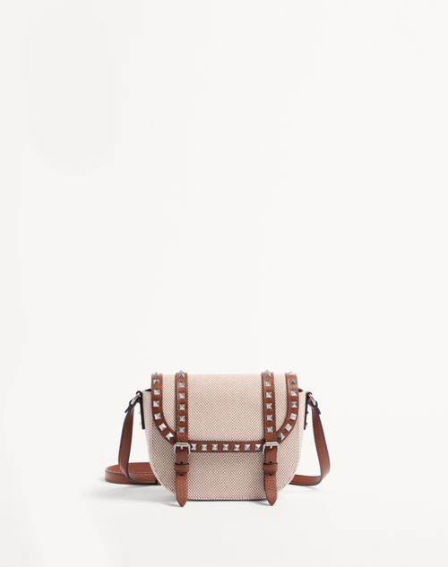 Valentino Garavani - Small Rockstud Shoulder Bag In Canvas - Natural/tobacco/saddle Brown - Man - Man Bags & Accessories Sale