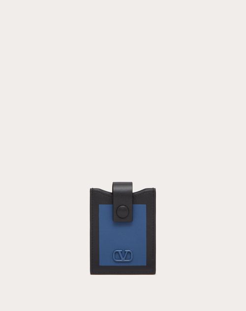 Valentino Garavani - Vlogo Signature Two-tone Intarsia Card Holder - Black/blue - Man - Wallets And Small Leather Goods