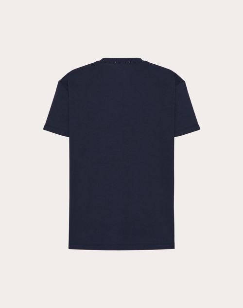 Valentino - Cotton Crewneck T-shirt With Black Untitled Studs - Navy - Man - Shelf - Mrtw - Pre Ss24 Vdetail Light + Beige Toile + Embroideries + Denim