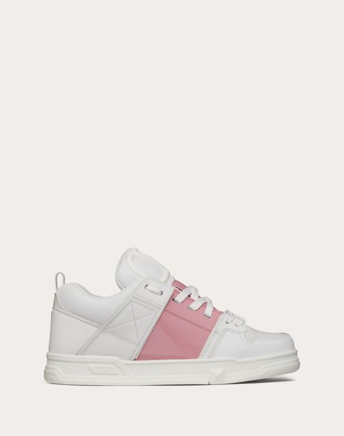 Valentino Garavani - Open Skate Sneakers In Calfskin With Patent Leather Band - White/coral - Woman - Low-top Sneakers