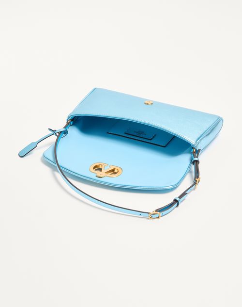 Valentino Garavani - Valentino Garavani Devain Small Shoulder Bag In Laminated Nappa Leather - Azure - Woman - Shoulder Bags