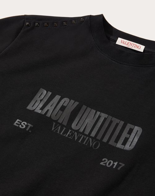 Valentino - Cotton T-shirt With Black Untitled Print And Studs - Black - Man - Tshirts And Sweatshirts