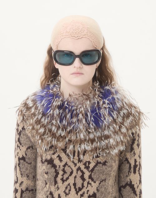 Valentino - Cashmere Dress With Animal Print And Feathers - Animal Print - Woman - Dresses