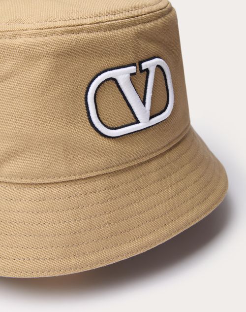 Valentino Garavani - Vlogo Signature Cotton Bucket Hat With Vlogo Embroidery - Beige - Man - Soft Accessories - M Accessories