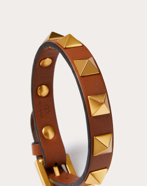 Valentino Garavani - Rockstud Bracelet In Leather And Metal - Saddle Brown - Man - Jewellery