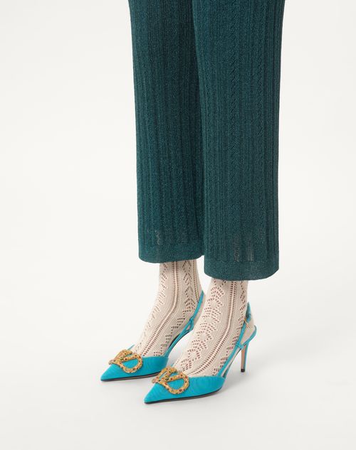 Valentino Garavani - Vlogo Signature Slingback Pumps In Moirè Fabric With 80mm Crystals - Turquoise/multicolor - Woman - Pumps