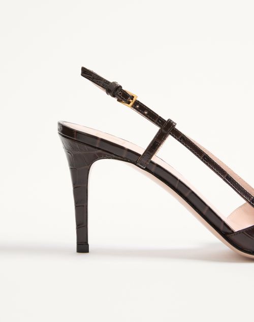 Valentino Garavani - Vlogo Signature Slingback Pumps In 80mm Printed Calfskin - Oak Brown - Woman - Pumps And Slingbacks