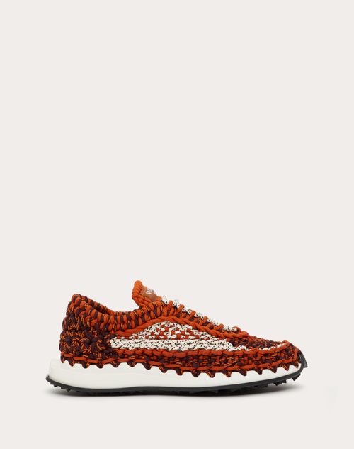 Valentino Garavani - Valentino Garavani Crochet Sneaker In Fabric - Orange Zest - Man - Man Shoes Sale