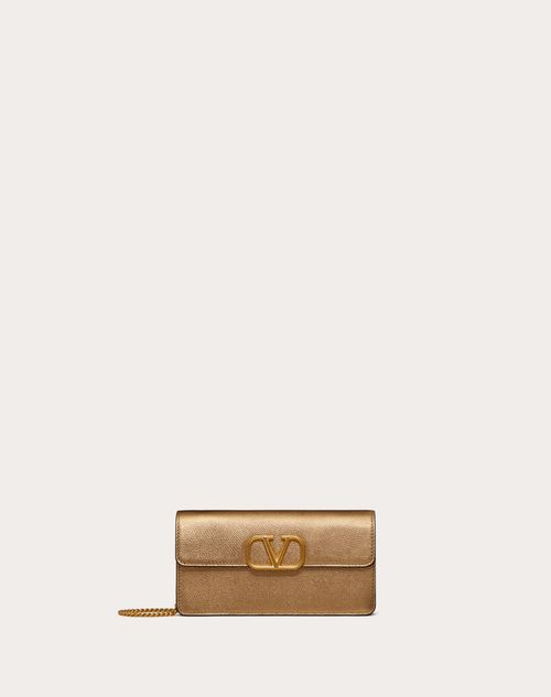 Valentino Garavani - Vlogo Signature Metallic Grainy Calfskin Wallet With Chain - Antique Brass Dark - Woman - Mini Bags