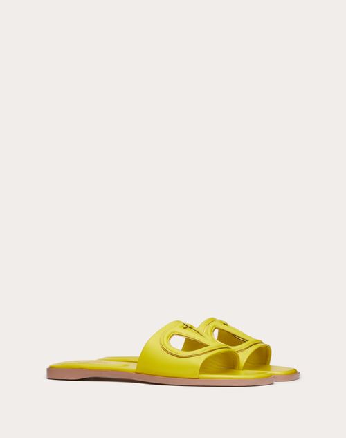 Valentino Garavani - Vlogo Cut-out Calfskin Slide Sandal - Cedar Yellow/antique Brass - Woman - Shelf - W Shoes - Summer Vlogo