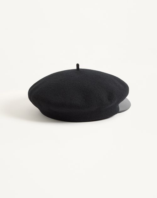 Valentino Garavani - Casquette Valentino Garavani Vlogo Signature En Laine Avec Visière En Cuir - Noir/or - Femme - Gants Et Chapeaux