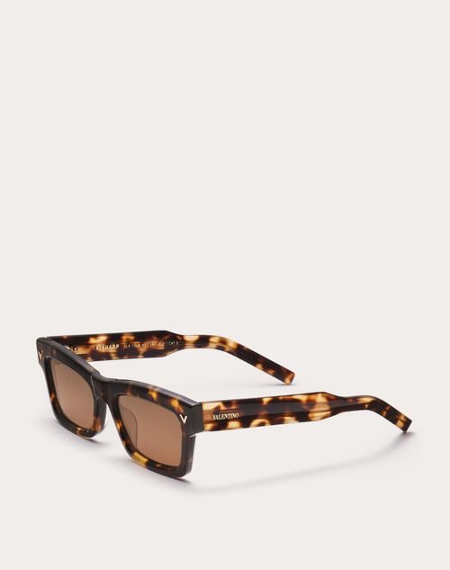 Valentino - V-sharp Occhiale Rettangolare In Acetato - Marrone - Unisex - Occhiali Da Sole